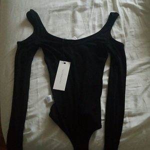Black cold shoulder bodysuit